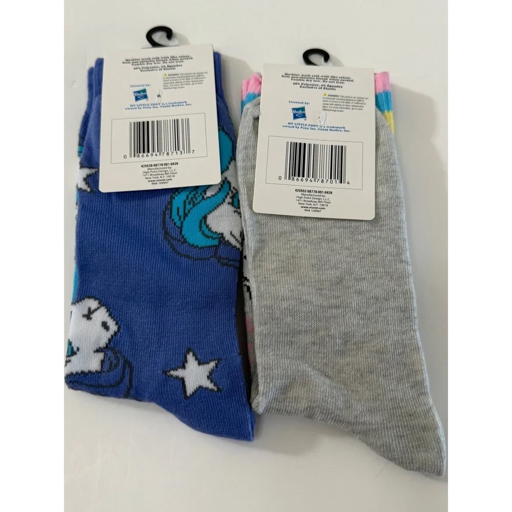 My Little Pony Crew Socks 2 Pair Set Blue Grey Hasbro Shoe Size 6.5-12 NEW